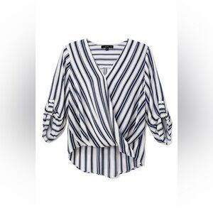West Kei Petite Wrap Blouse Striped Flowy Coastal Casual Preppy Work Top SP